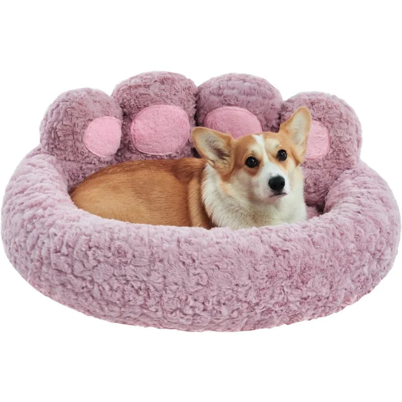 Cute Round Calming Dog Bed of Paw Shape