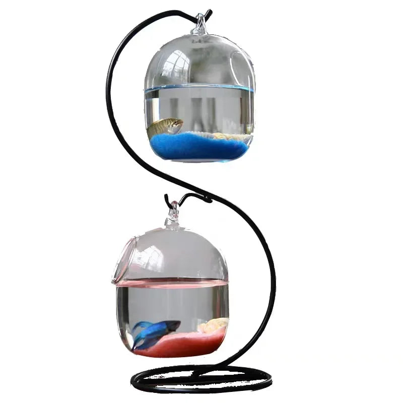 Double-deck Suspended Transparent Hanging Glass Fish Tank