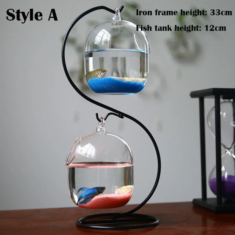 Double-deck Suspended Transparent Hanging Glass Fish Tank