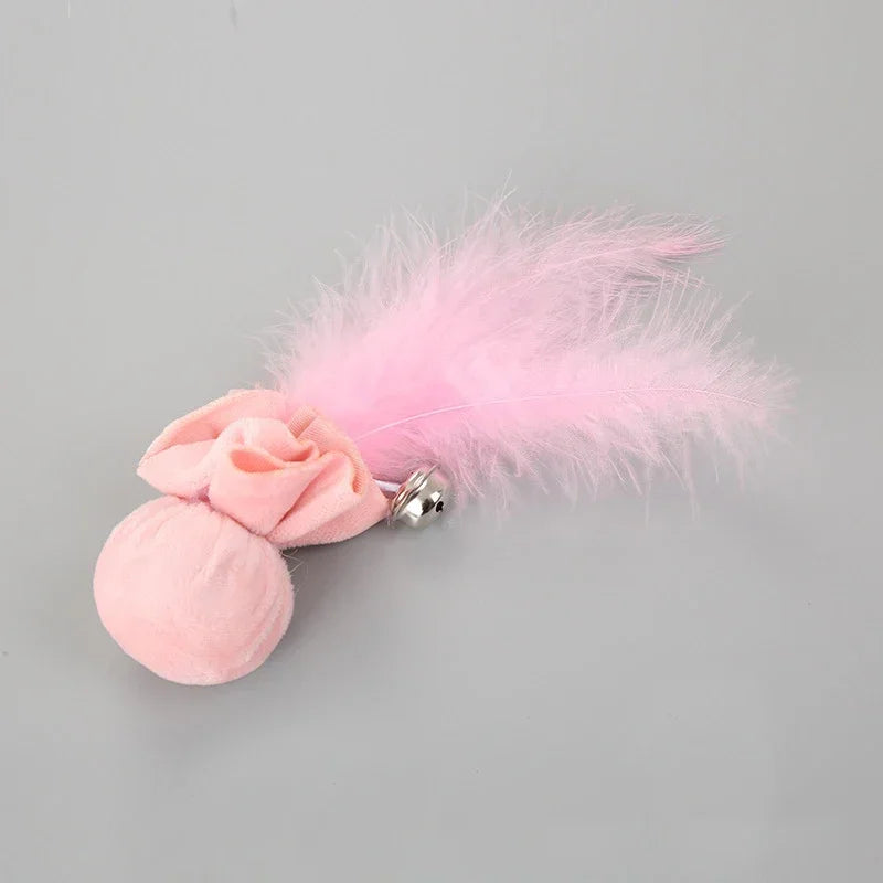 Pet Toy Plush Ball with Feather & Bells - Cat Teaser Chew Toy