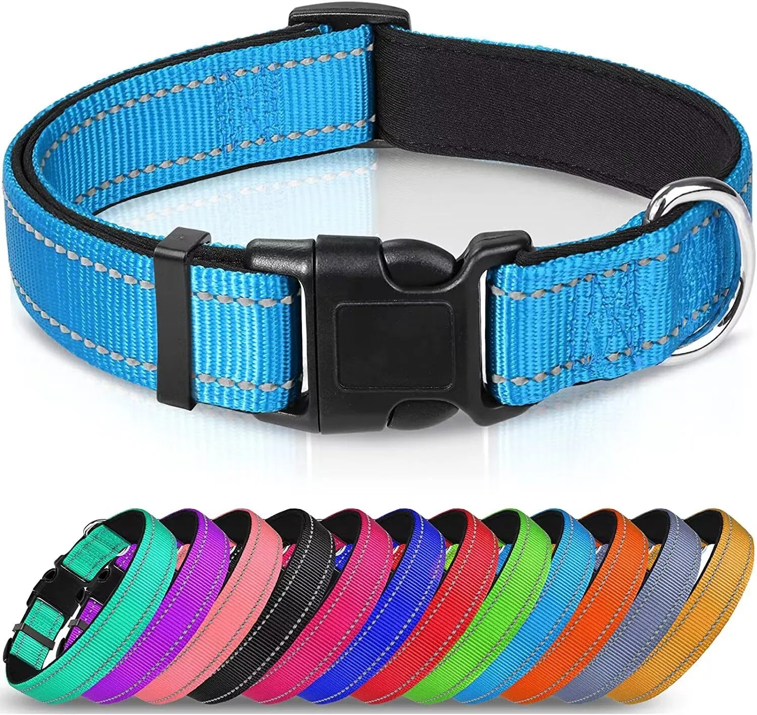 Reflective Neoprene Padded Dog Collar - Adjustable for Medium & Large Dogs