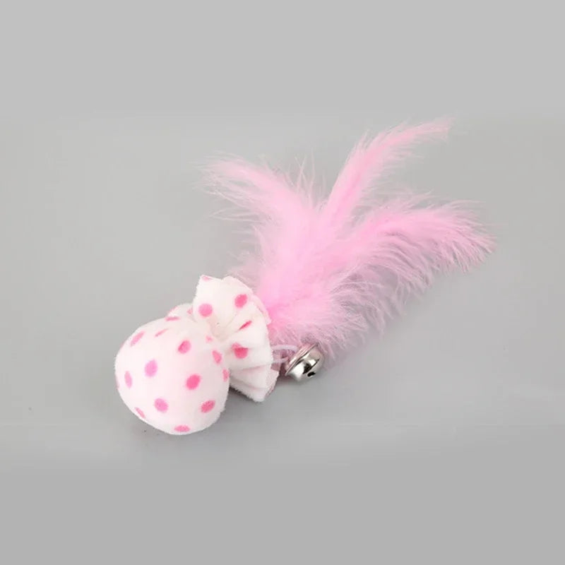 Pet Toy Plush Ball with Feather & Bells - Cat Teaser Chew Toy