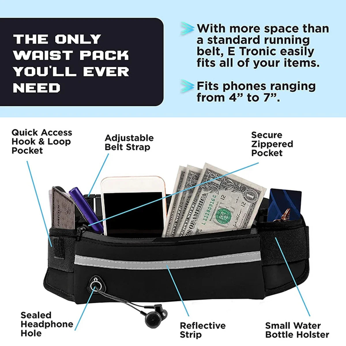 Reflective Leash with Waist Bag Retractable Elastic Belt Dog Traction Rope