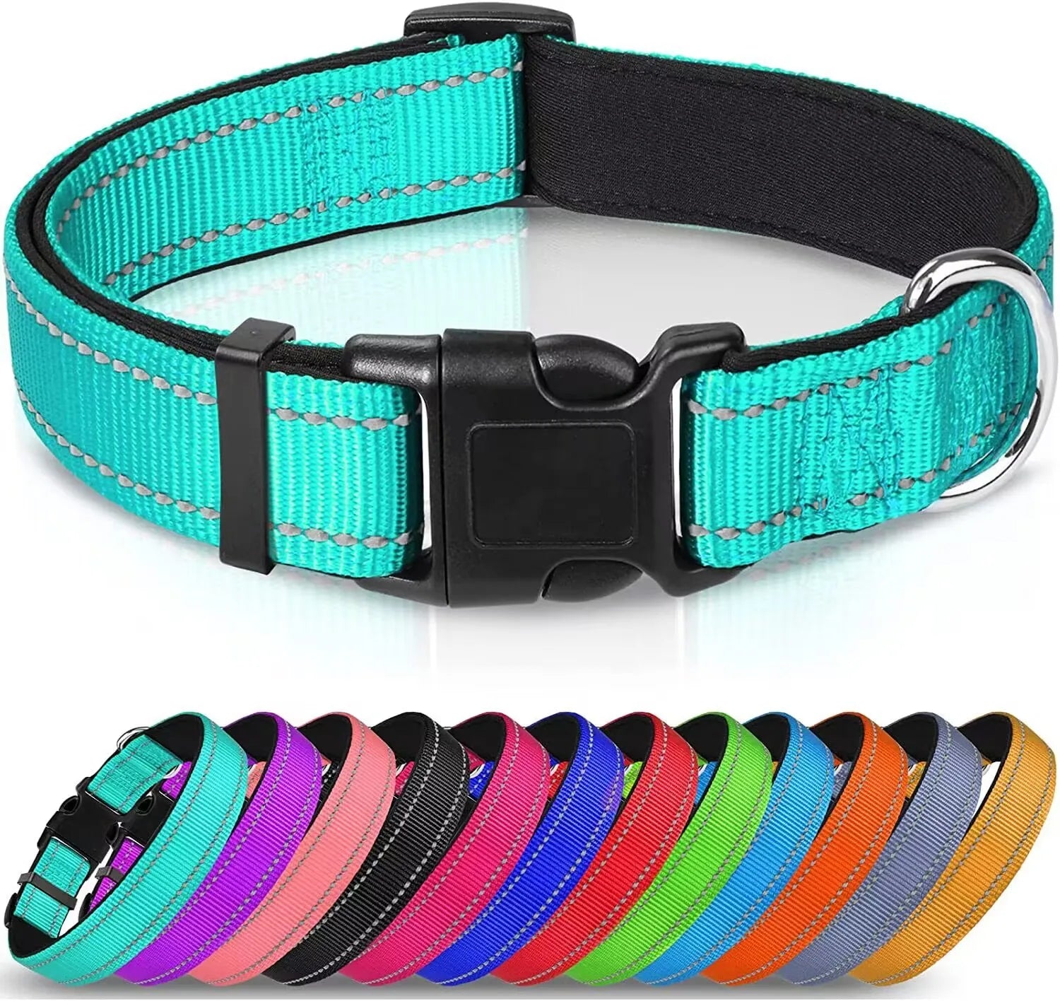 Reflective Neoprene Padded Dog Collar - Adjustable for Medium & Large Dogs
