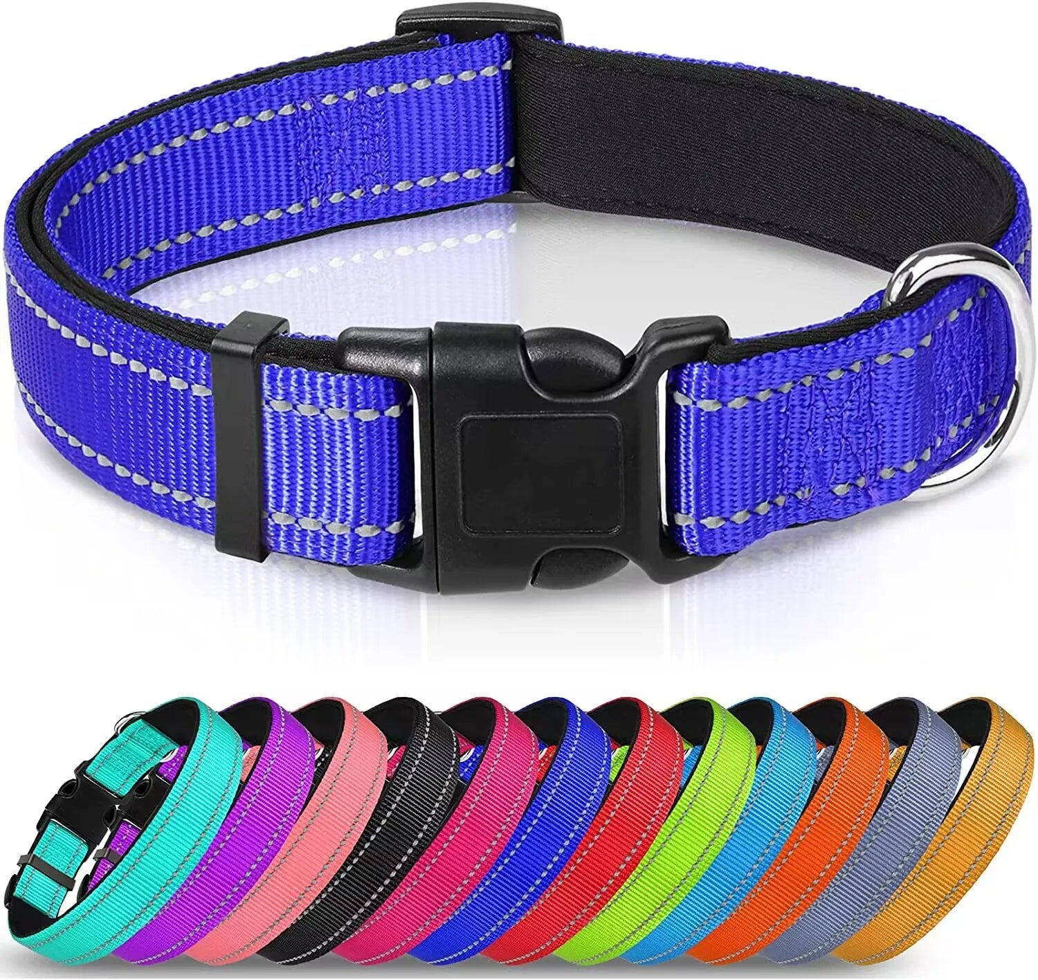 Reflective Neoprene Padded Dog Collar - Adjustable for Medium & Large Dogs