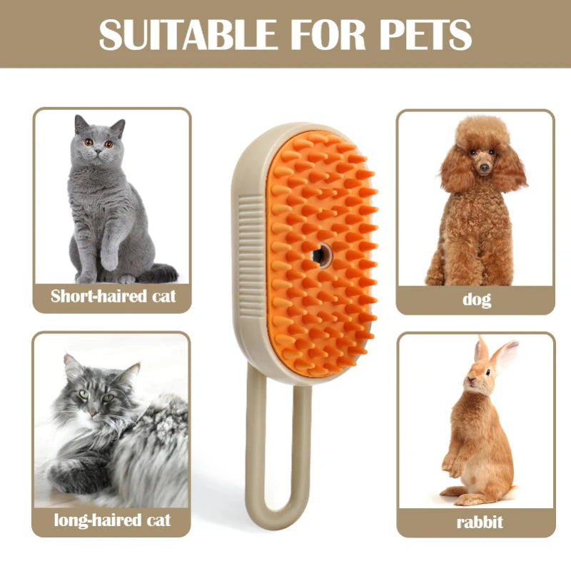 Pet Steam Brush 3-in-1 Grooming Comb for Cats & Dogs