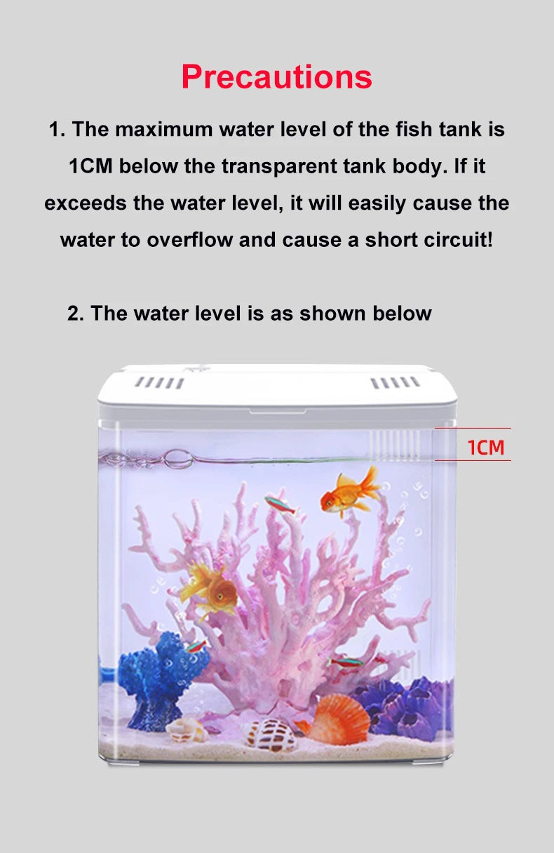 USB Self-Circulating Aquarium Fish Tank with LED Lamp - 5L
