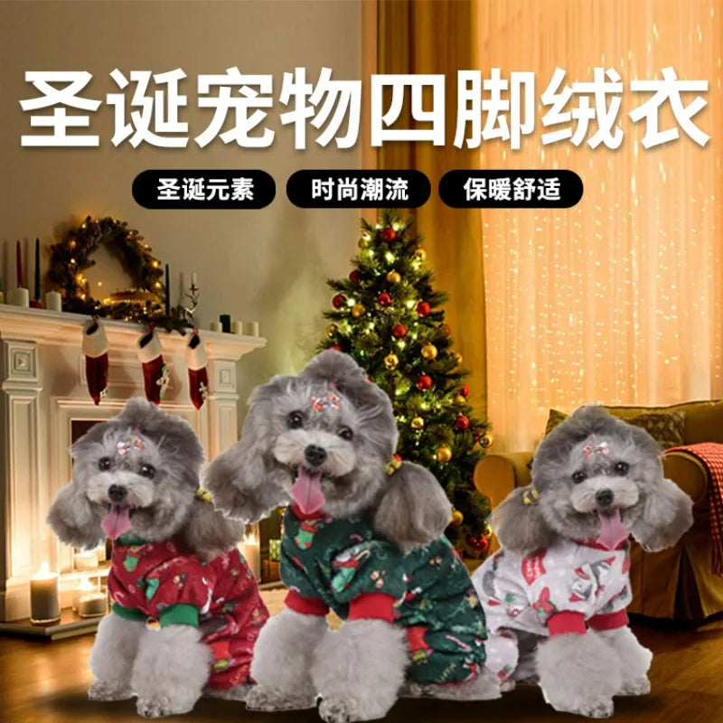 Puppy Clothes Christmas Plush Dog Costume with Feet Bundle