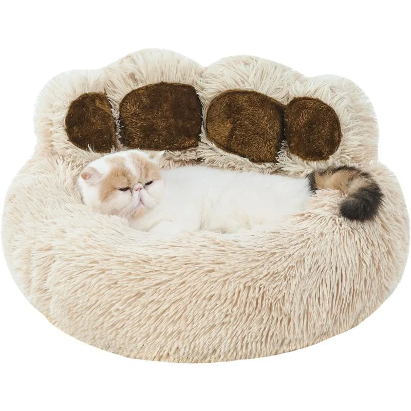 Cute Round Calming Dog Bed of Paw Shape