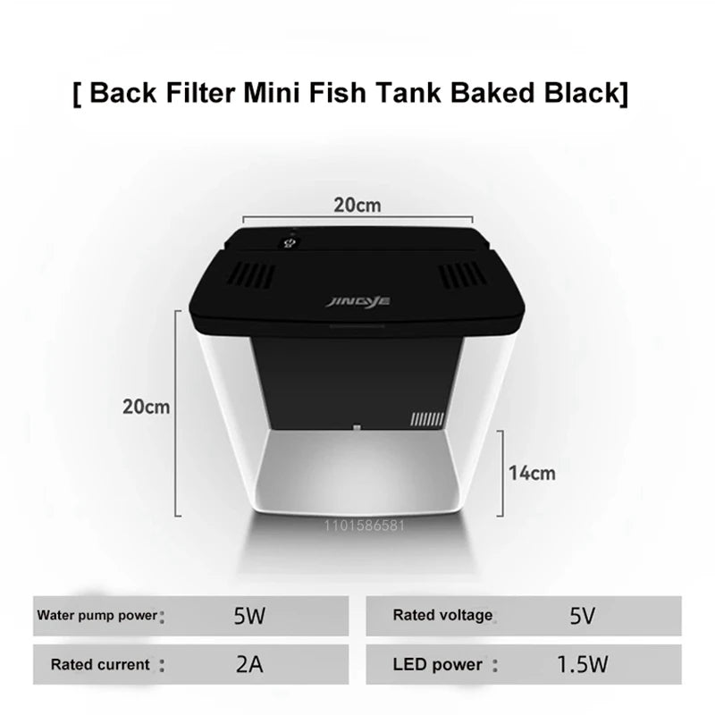 USB Self-Circulating Aquarium Fish Tank with LED Lamp - 5L