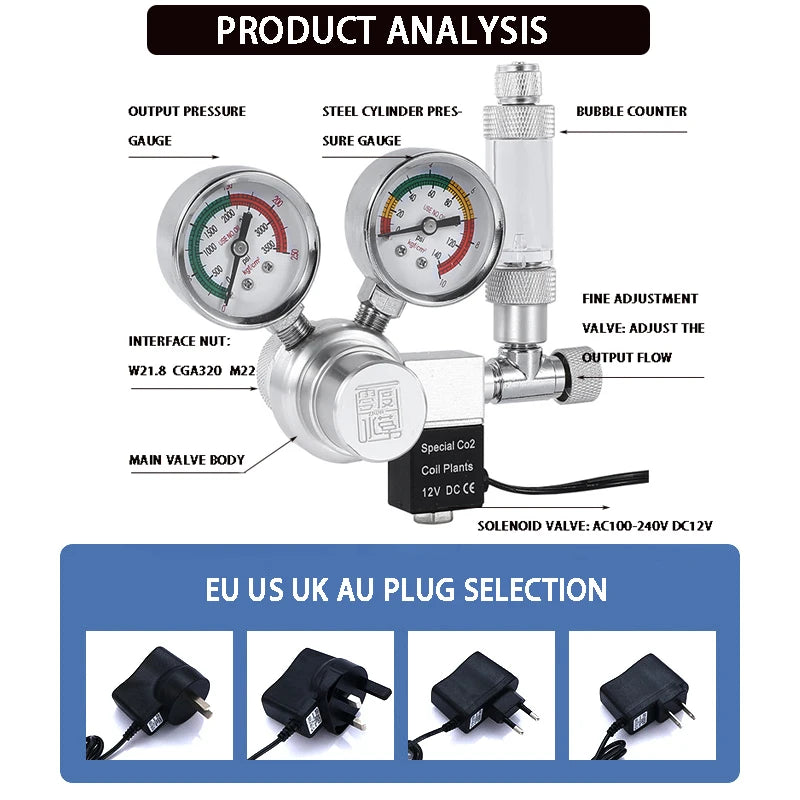 DIY Aquarium CO2 Regulator Solenoid Valve Kit Check Valve Fish Tank