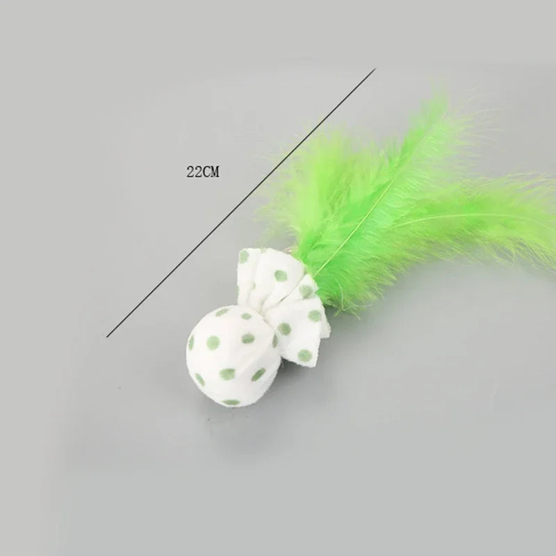 Pet Toy Plush Ball with Feather & Bells - Cat Teaser Chew Toy