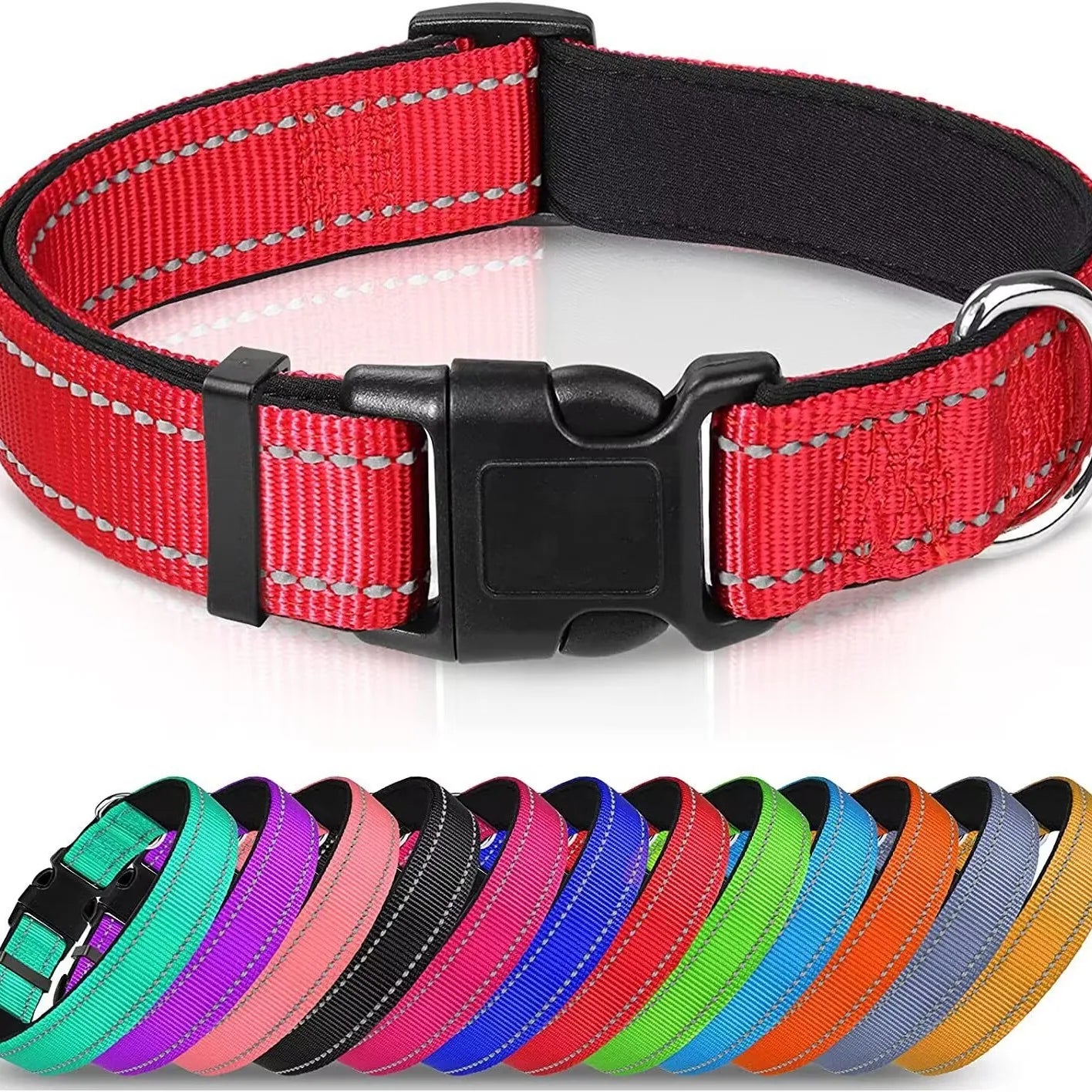 Reflective Neoprene Padded Dog Collar - Adjustable for Medium & Large Dogs