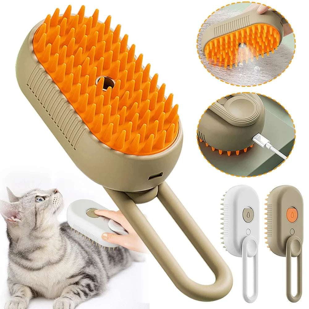 Pet Steam Brush 3-in-1 Grooming Comb for Cats & Dogs
