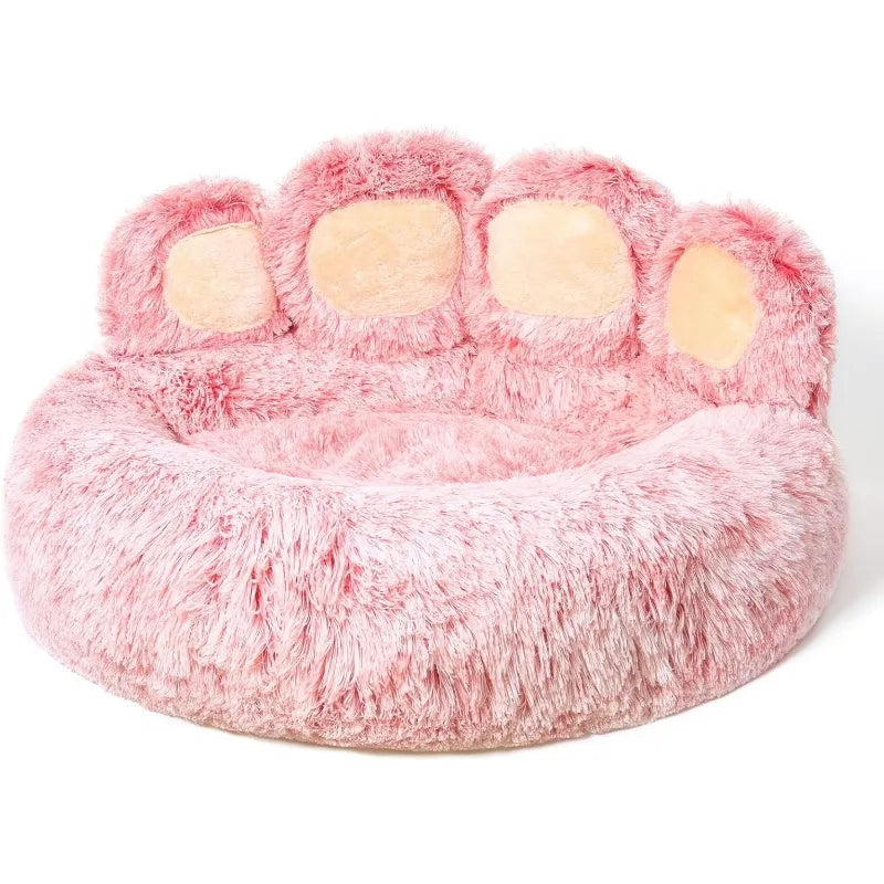 Cute Round Calming Dog Bed of Paw Shape
