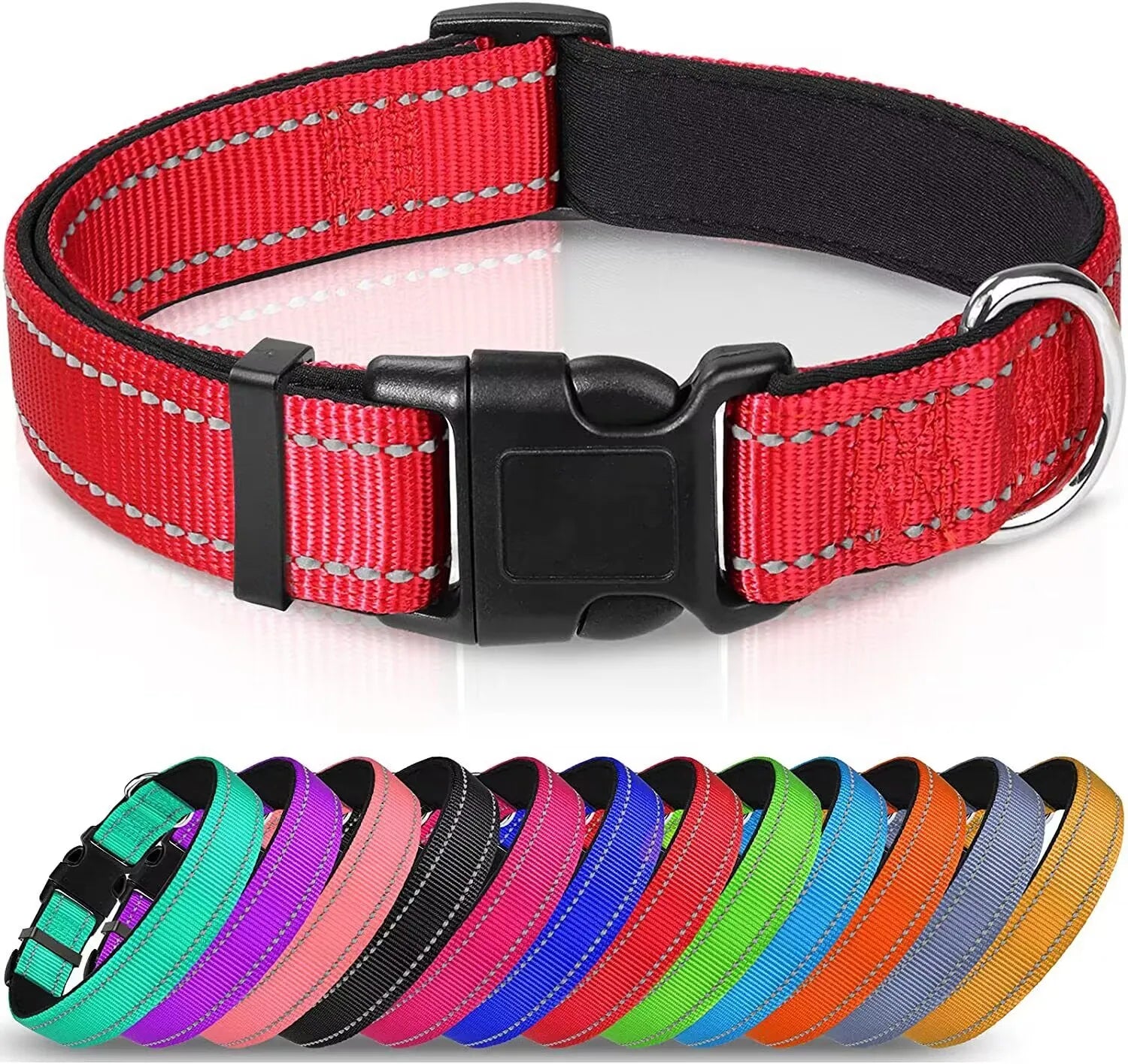 Reflective Neoprene Padded Dog Collar - Adjustable for Medium & Large Dogs