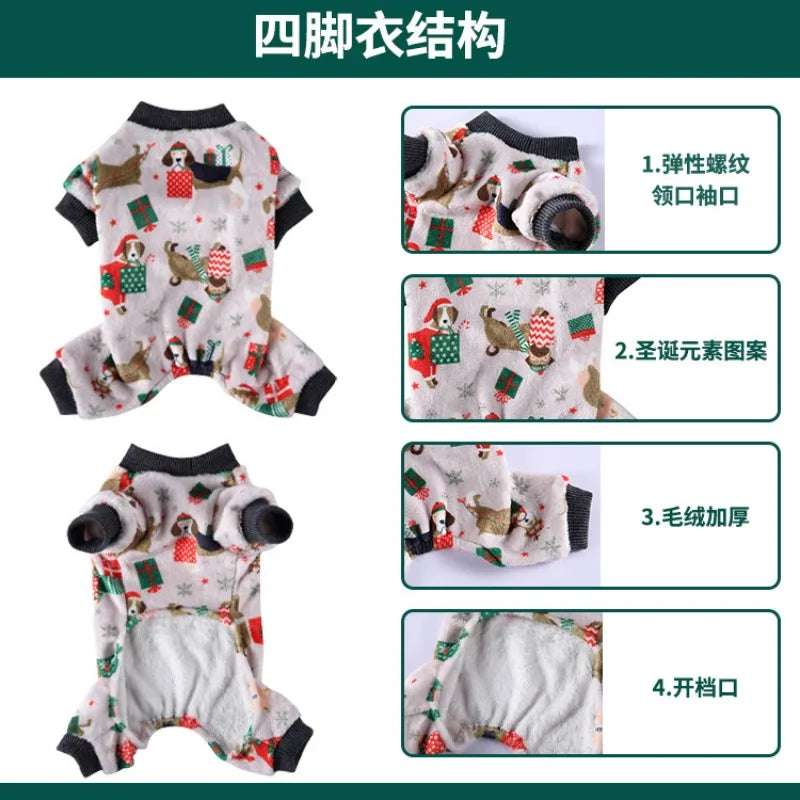 Puppy Clothes Christmas Plush Dog Costume with Feet Bundle