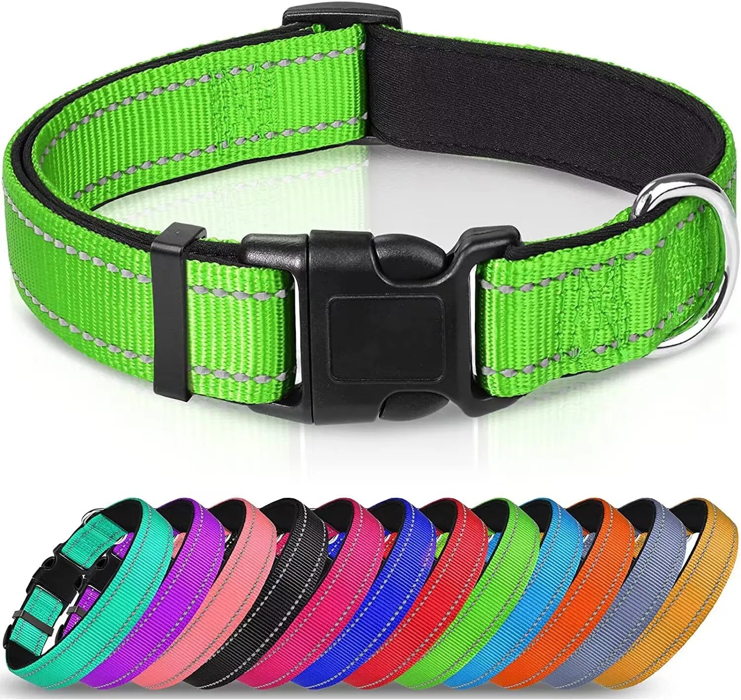 Reflective Neoprene Padded Dog Collar - Adjustable for Medium & Large Dogs