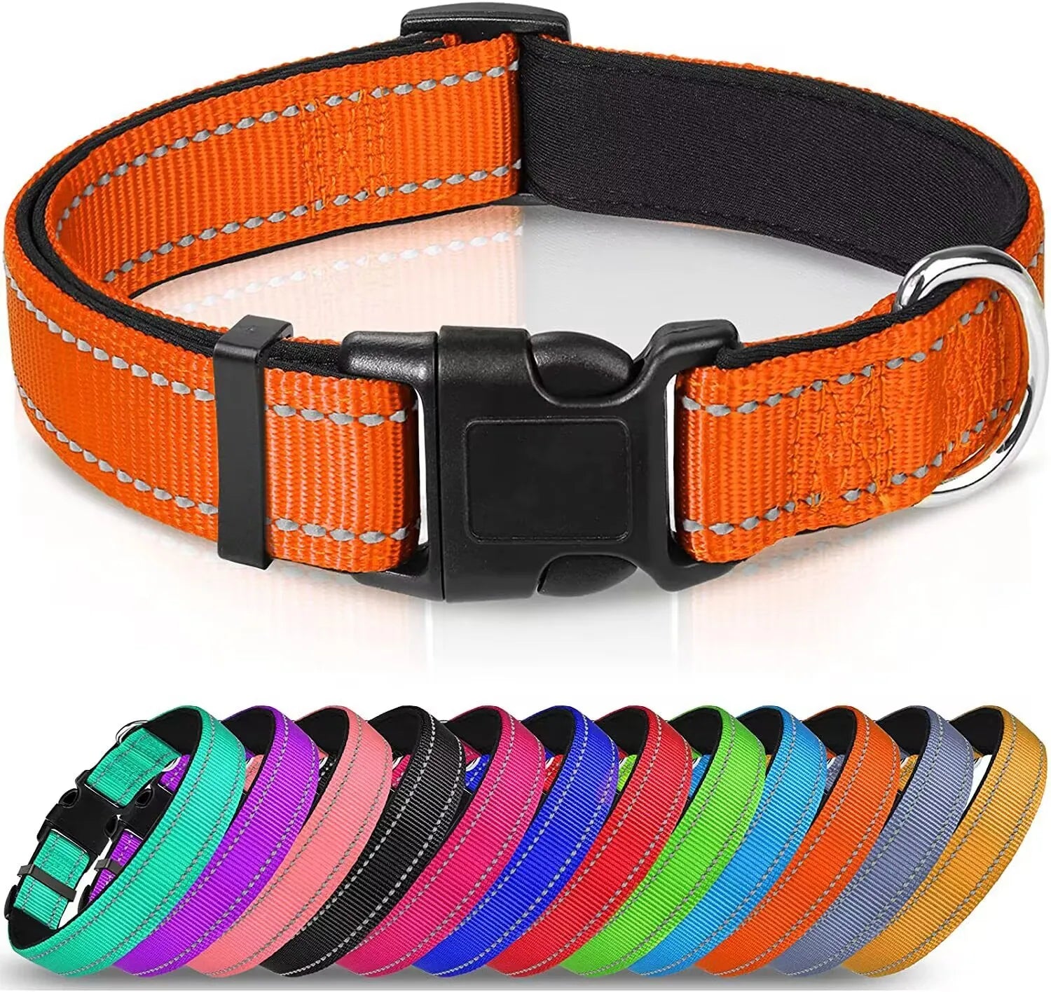Reflective Neoprene Padded Dog Collar - Adjustable for Medium & Large Dogs