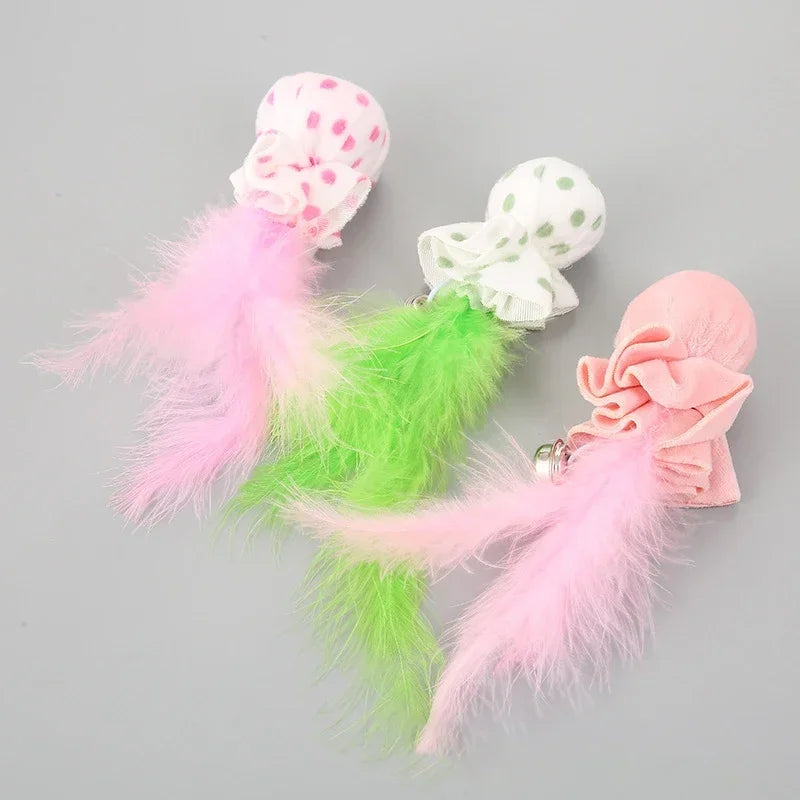 Pet Toy Plush Ball with Feather & Bells - Cat Teaser Chew Toy