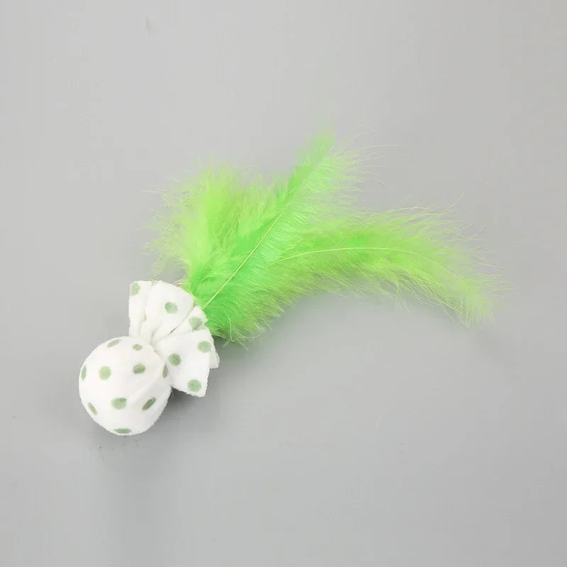 Pet Toy Plush Ball with Feather & Bells - Cat Teaser Chew Toy