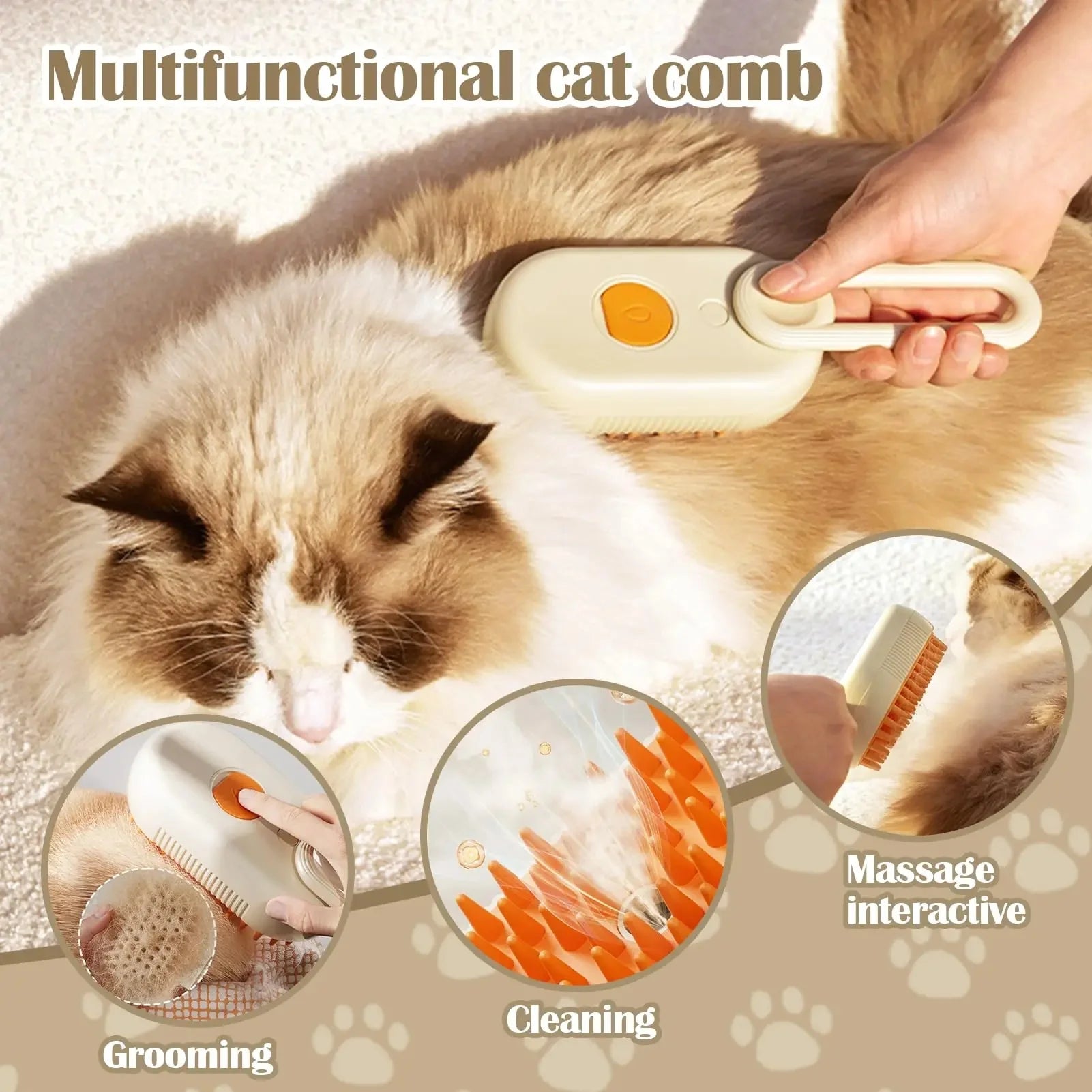 Pet Steam Brush 3-in-1 Grooming Comb for Cats & Dogs
