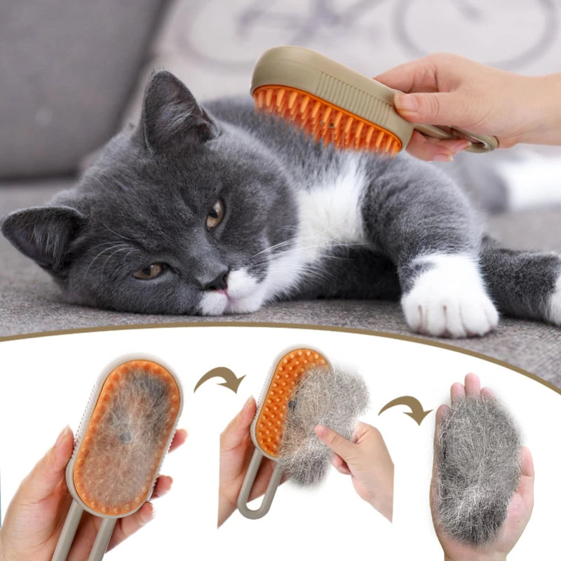 Pet Steam Brush 3-in-1 Grooming Comb for Cats & Dogs