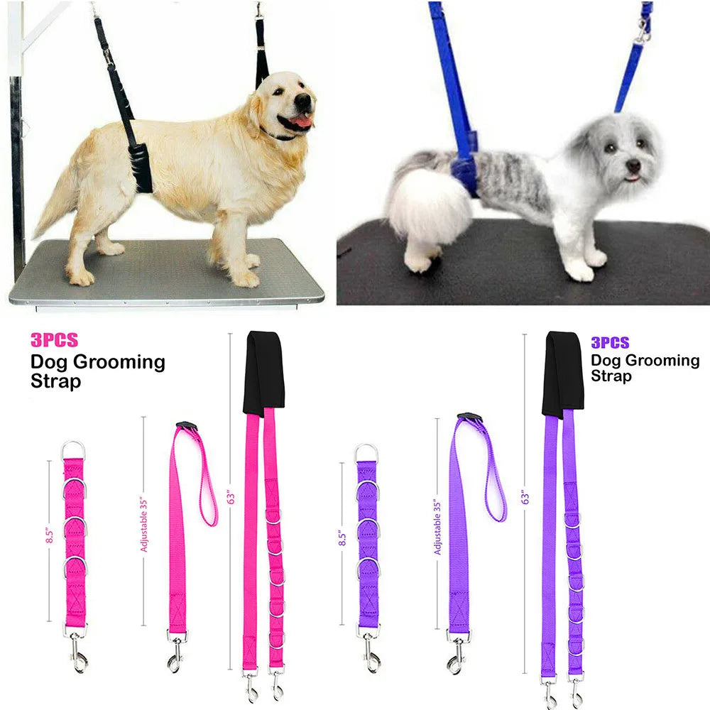 Portable Adjustable Dog Harness with D-Rings & Grooming Strap