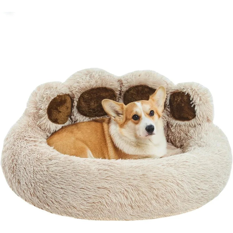 Cute Round Calming Dog Bed of Paw Shape