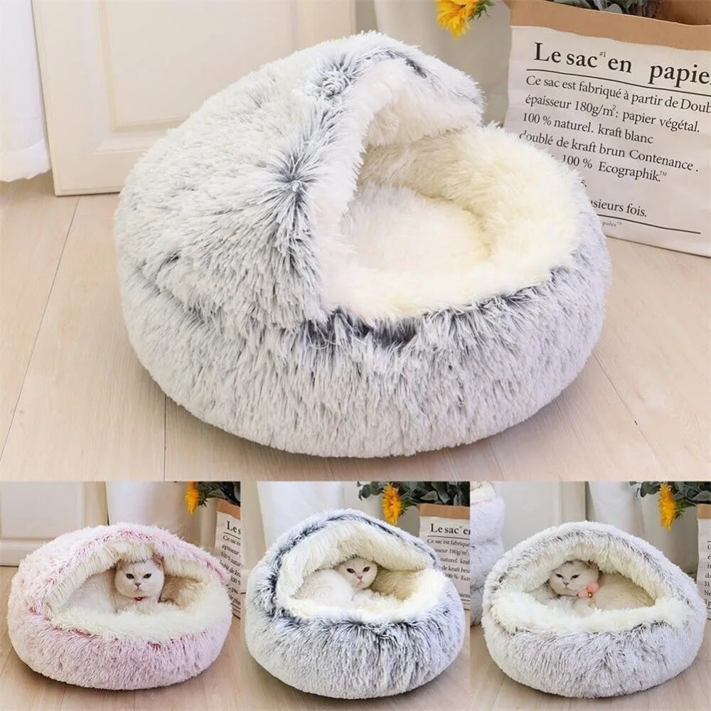 Cozy Winter Pet Plush Bed (31.5in, Pink)