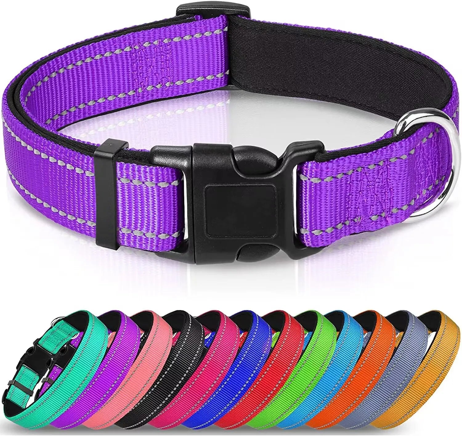 Reflective Neoprene Padded Dog Collar - Adjustable for Medium & Large Dogs