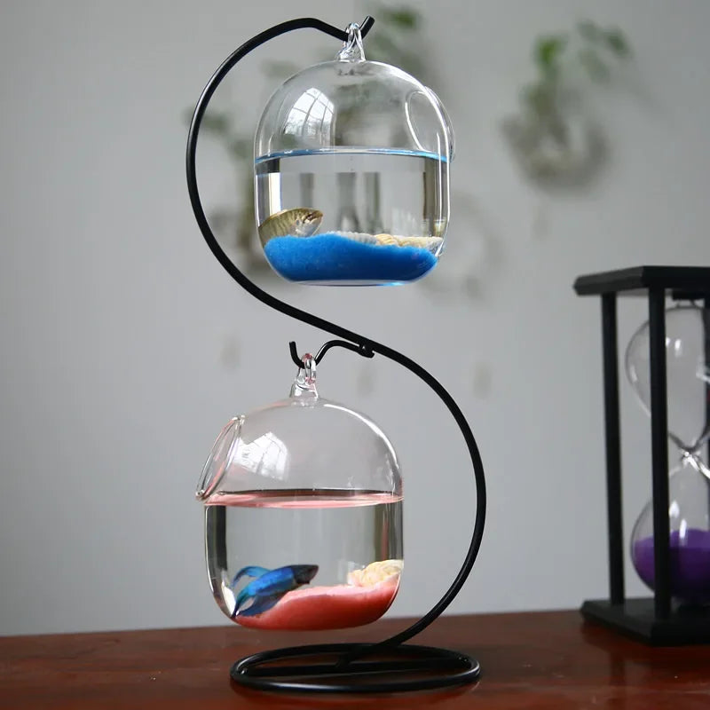 Double-deck Suspended Transparent Hanging Glass Fish Tank